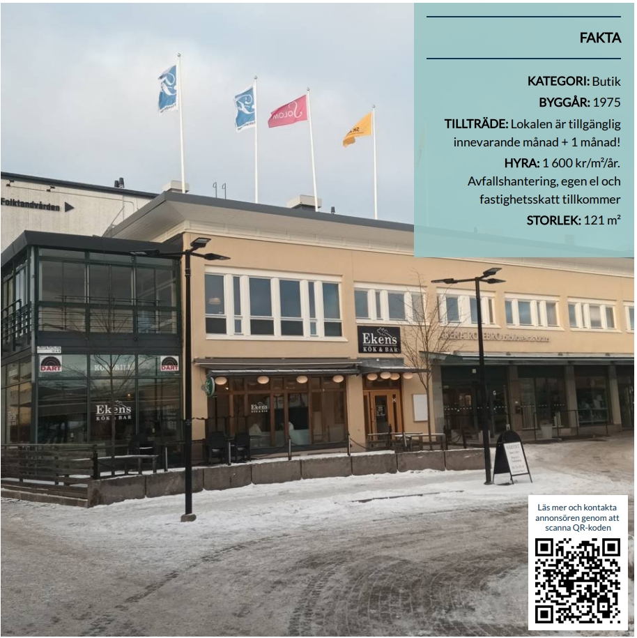 Ledig butikslokal på Hertig Karls väg 13F!